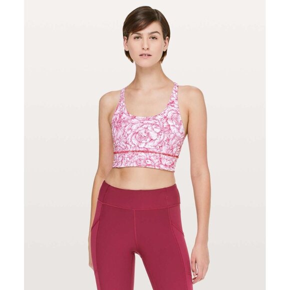 LULULEMON Energy Floral Bloom White Star Ruby Long Line Sports Bra, Size 12 - Picture 1 of 16